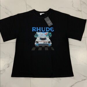Rhude Miami Racing Blue Logo Black T-Shirt Men’s size Large
